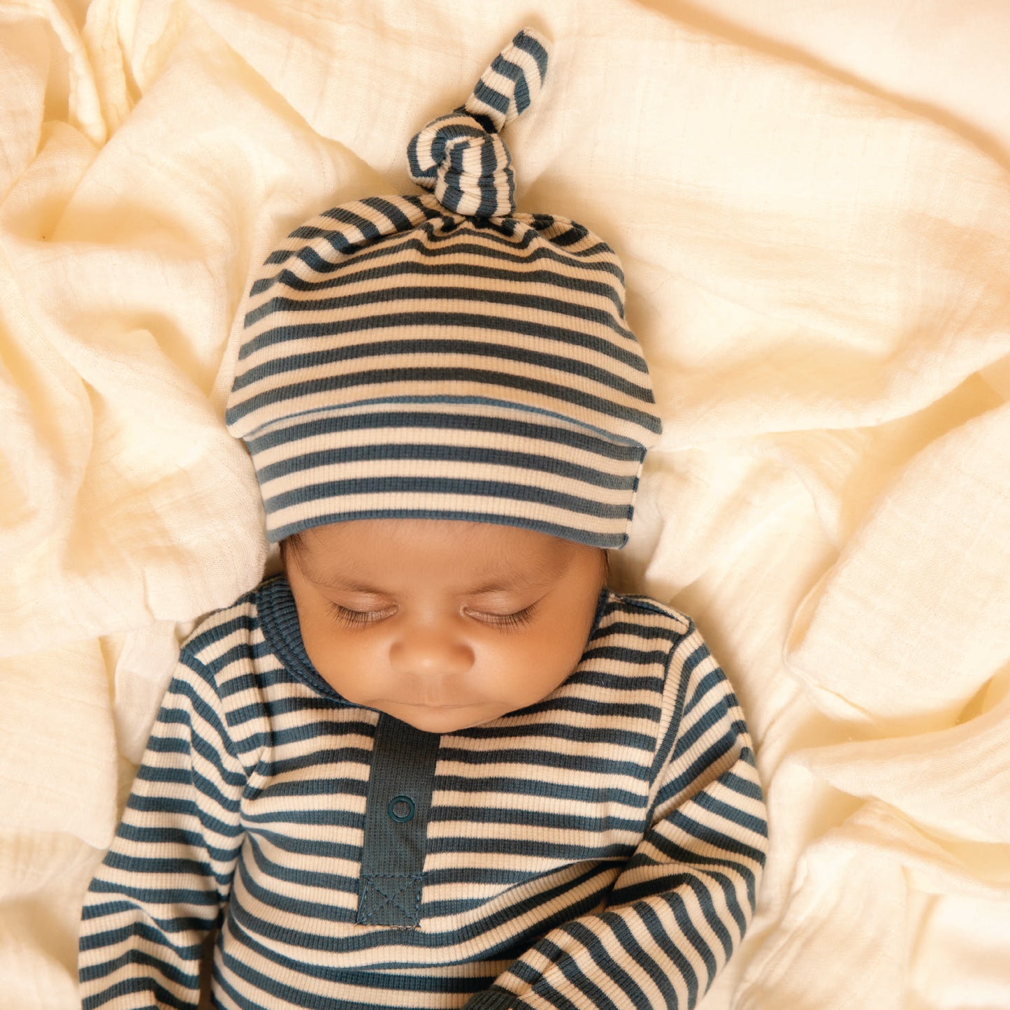 Teal Stripe Organic Long Sleeve Bodysuit for 0-3 months baby