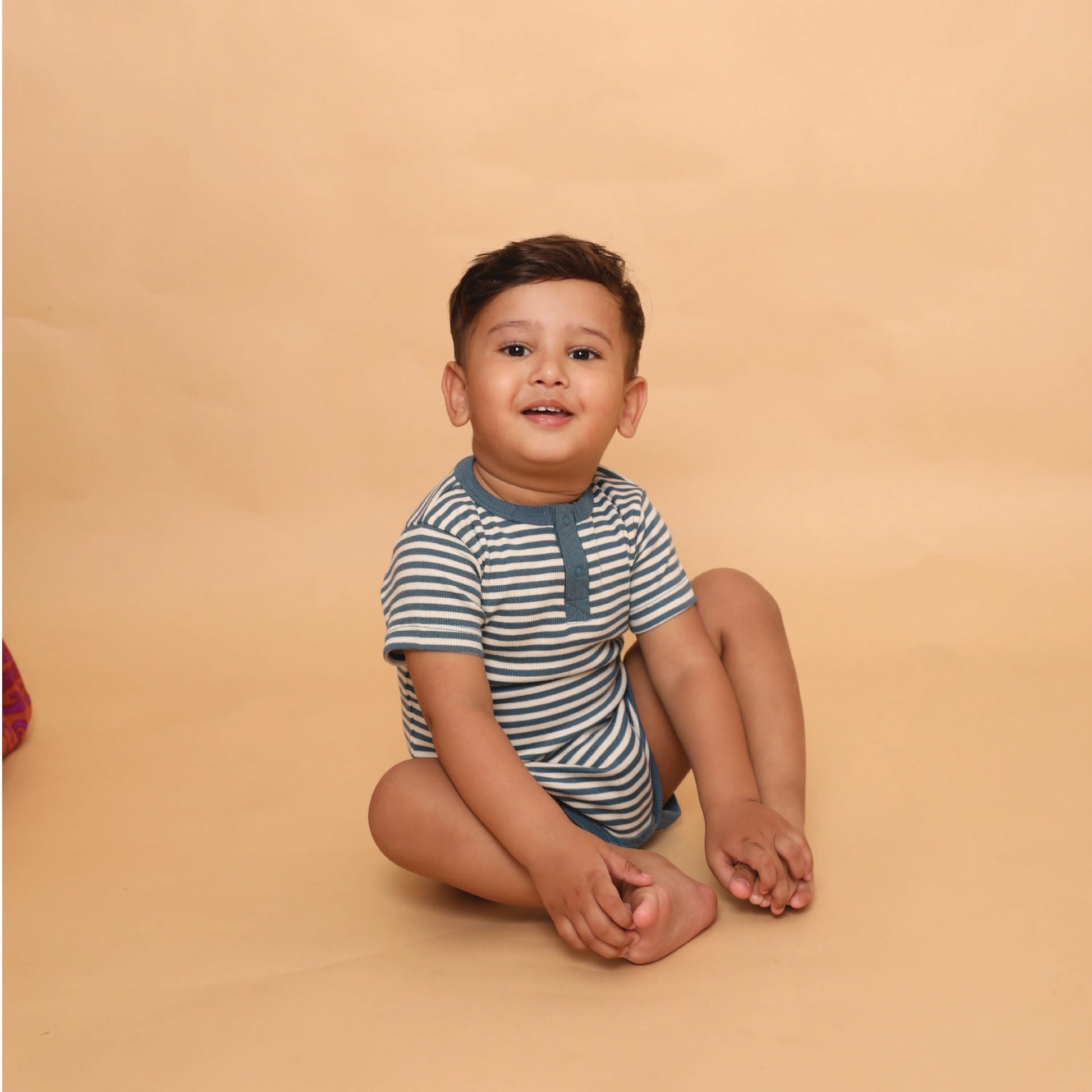 Teal Stripe Organic Short Sleeve Bodysuit for newborn baby