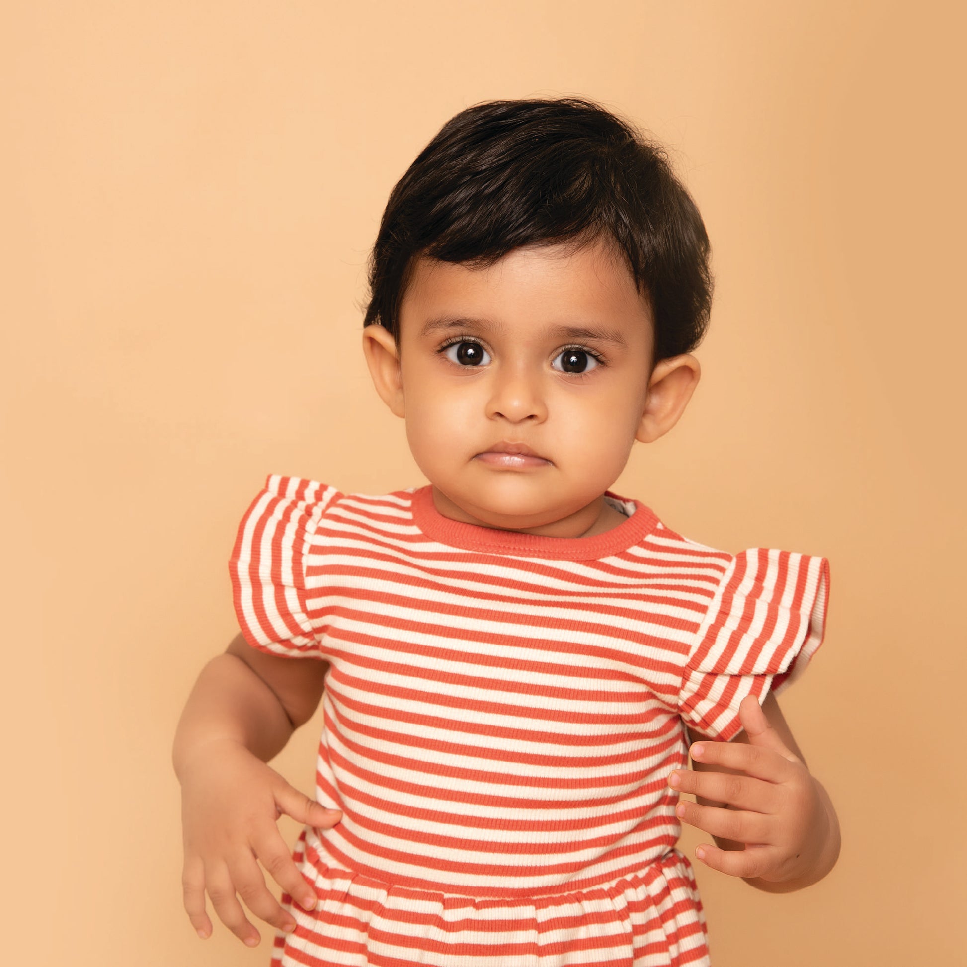 Berry Stripe Organic Short Sleeve Dress With Frill for 6-12 months baby