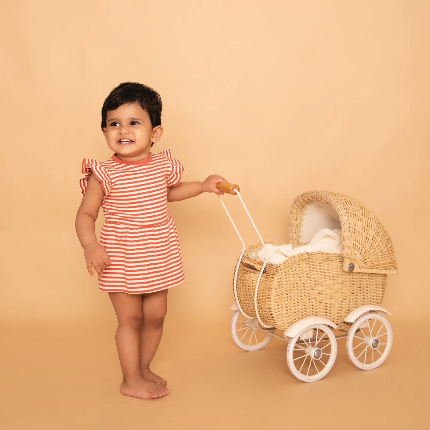Berry Stripe Organic Short Sleeve Dress With Frill for newborn to 6 months baby