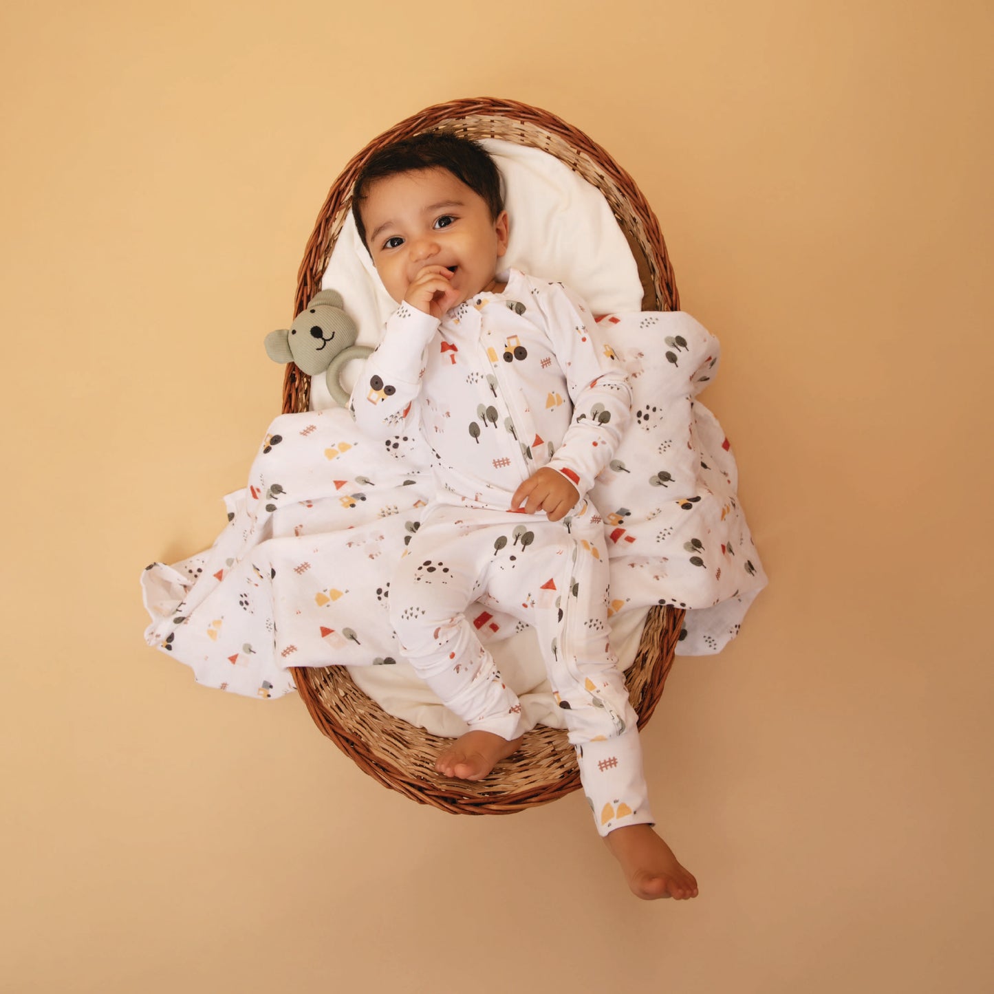 Farm Animal print collection Organic cotton long sleeve Zipsuit for newborn baby