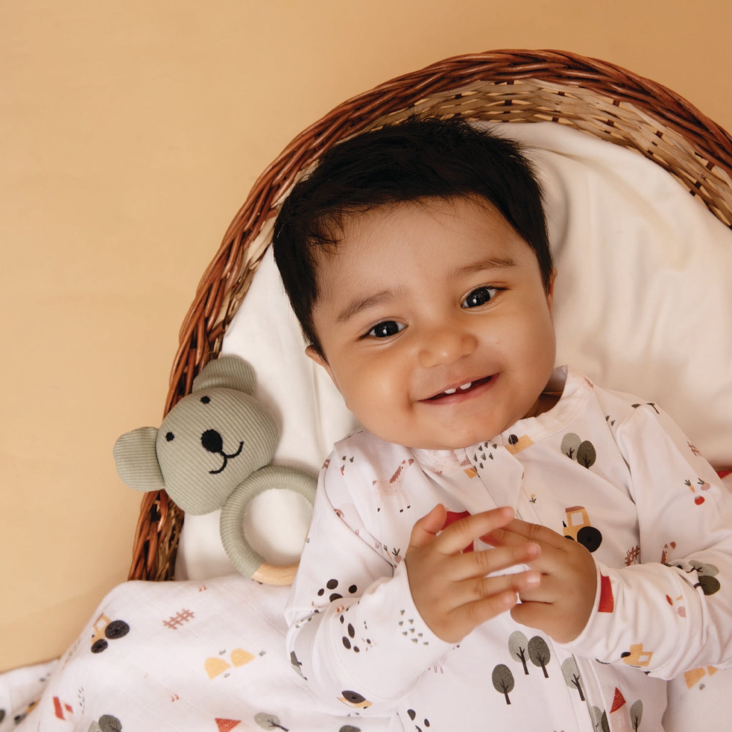 Farm Animal print collection Organic cotton full sleeve Zipsuit for infants baby girl