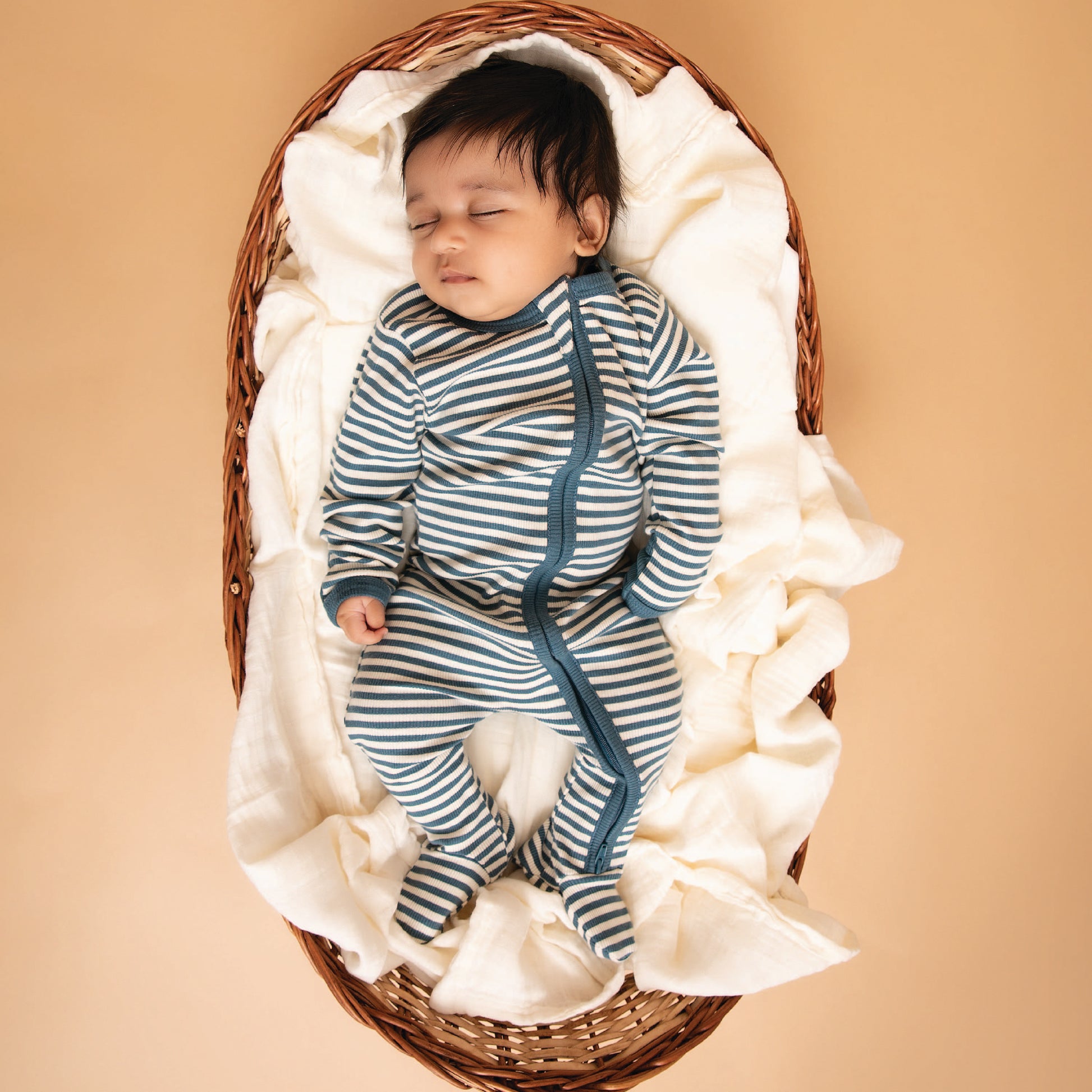 Teal Stripe Organic Footed Sleepsuit for newborn baby