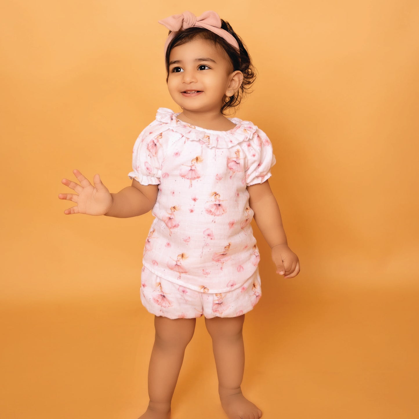 Bellerina Print Organic Muslin Frill Top With Bloomers