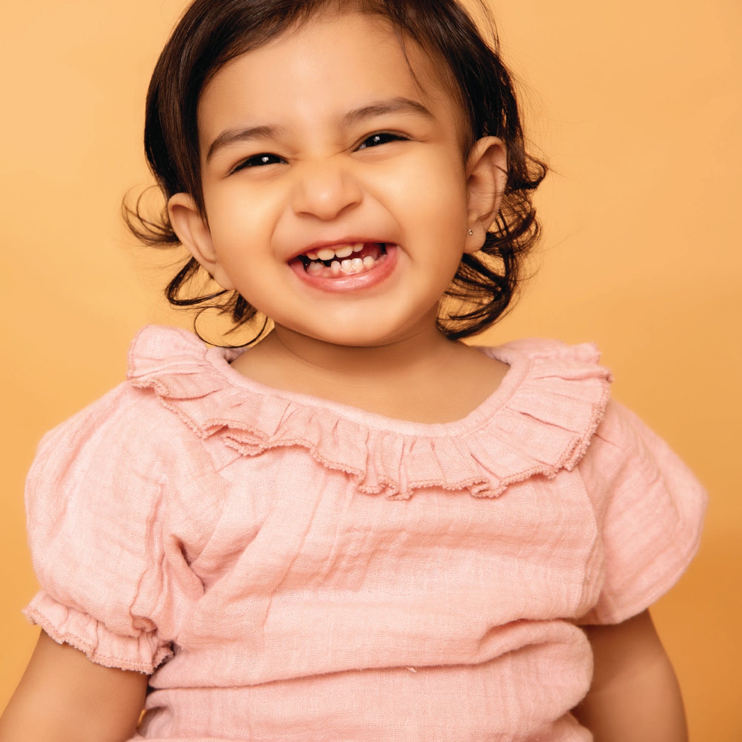 Blush Pink Organic Muslin Frill Top With Bloomers
