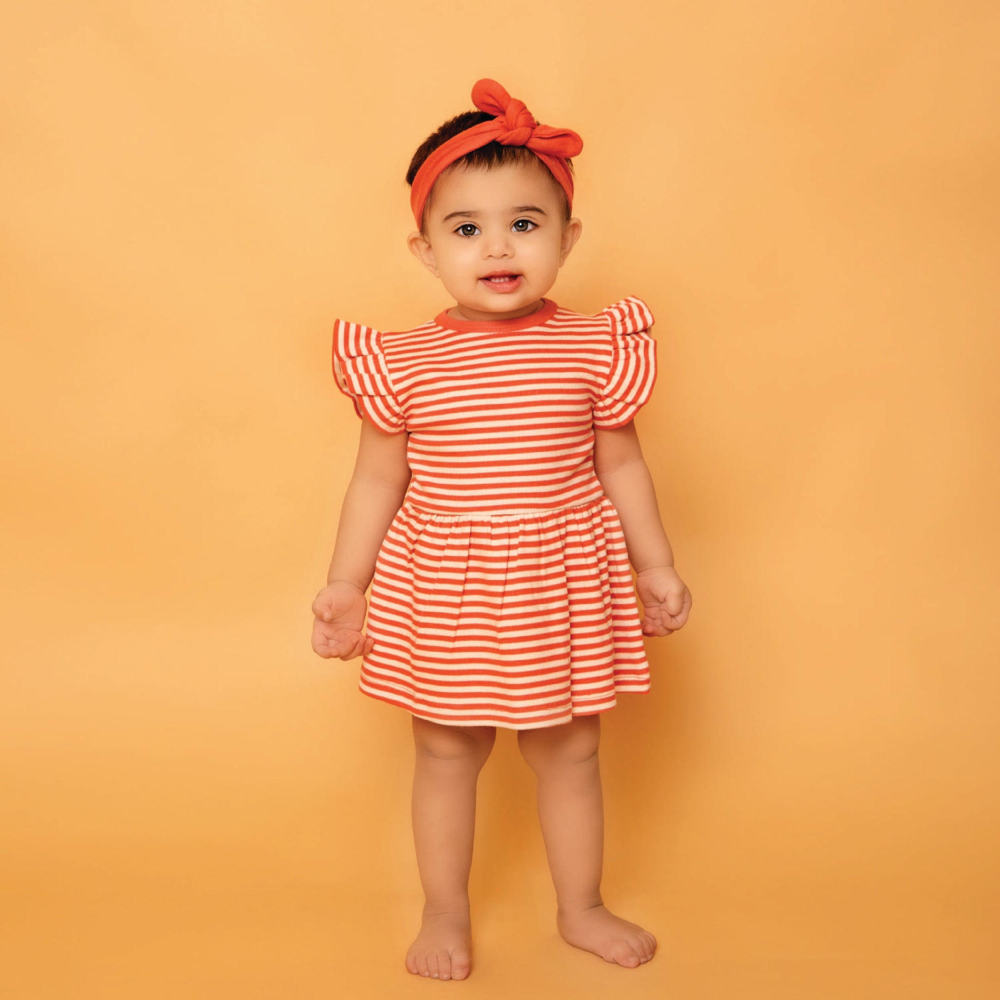 Berry Stripe Organic Short Sleeve Dress With Frill for 3-6 months baby