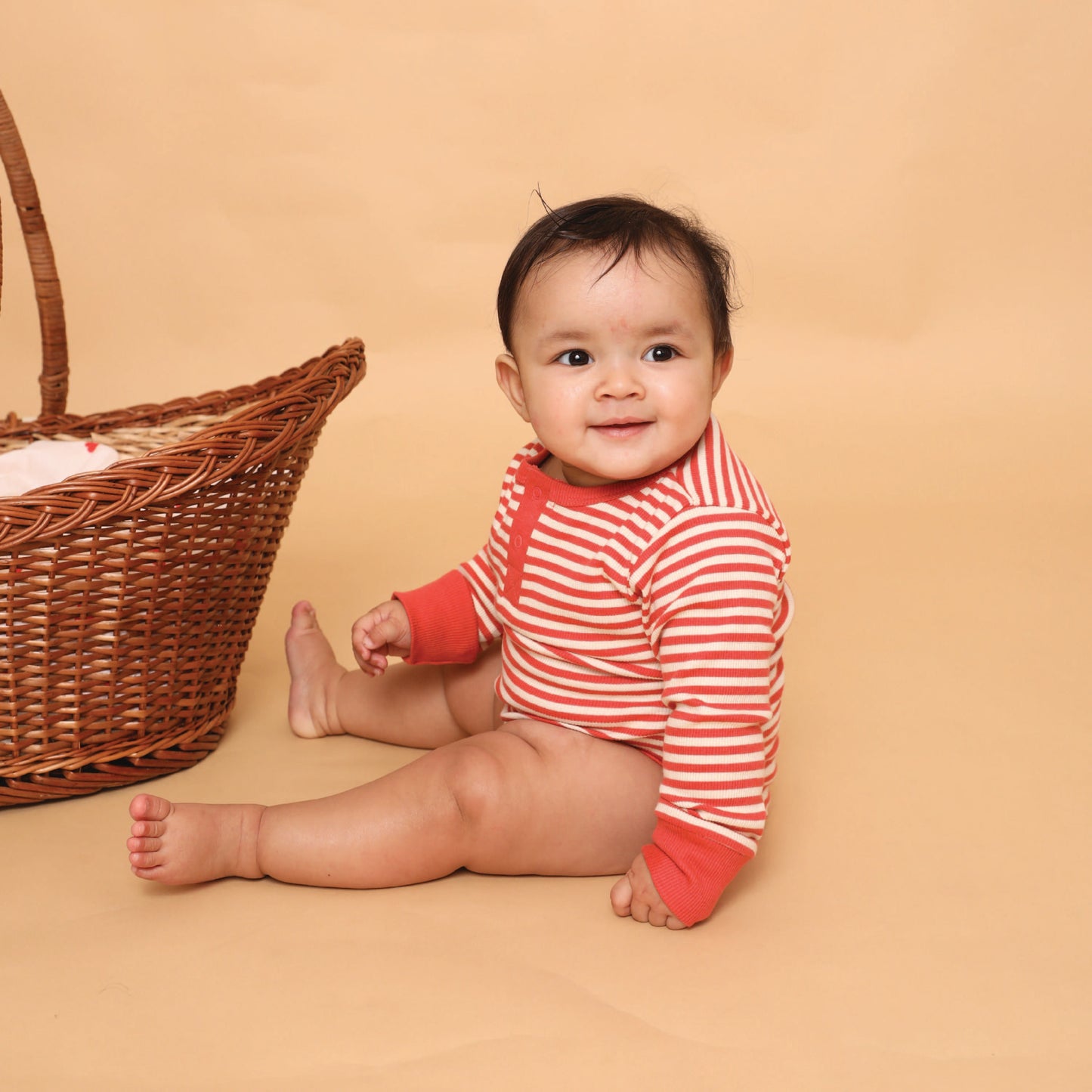 Berry Stripe Organic Long Sleeve Bodysuit for 0-3 months baby