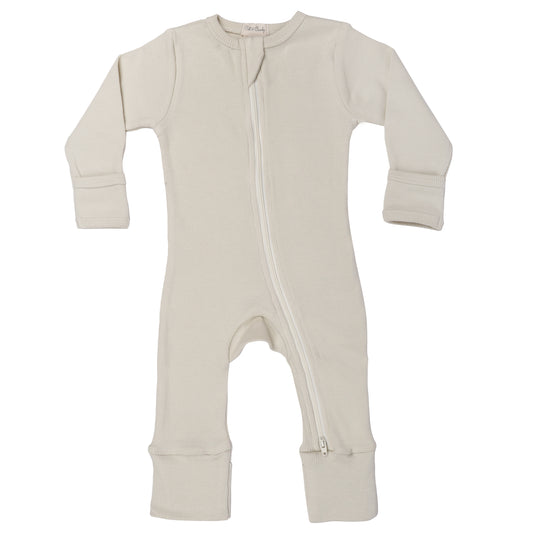Thoughtfully created keeping in mind the sensitive skin of babies, our one-of-a-kind rompers are made from the softest quality cotton ribbed fabric which are GOTS certified.  The romper features a zipper in front for ease of the Mum to put on the garment. The two-way special zipper design helps in fuss-free diaper change for the Mum.  These zip suits are all season wear that keeps your baby comfortable and makes a cute fashion statement.