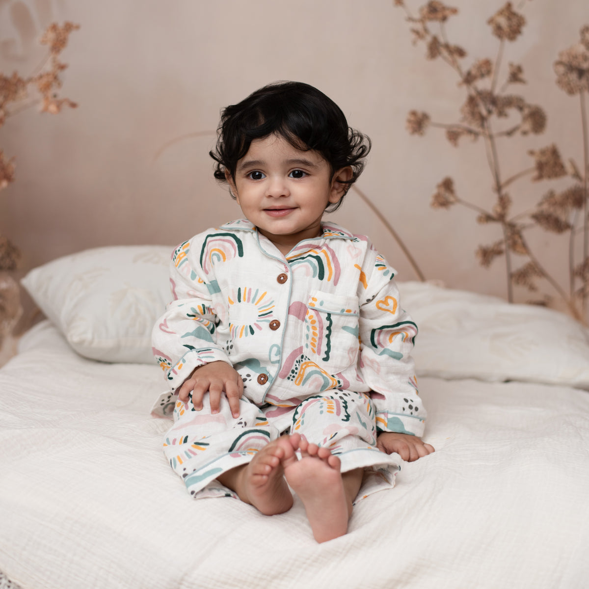 Rainbow Print Organic Muslin Classic Collar PJ Set