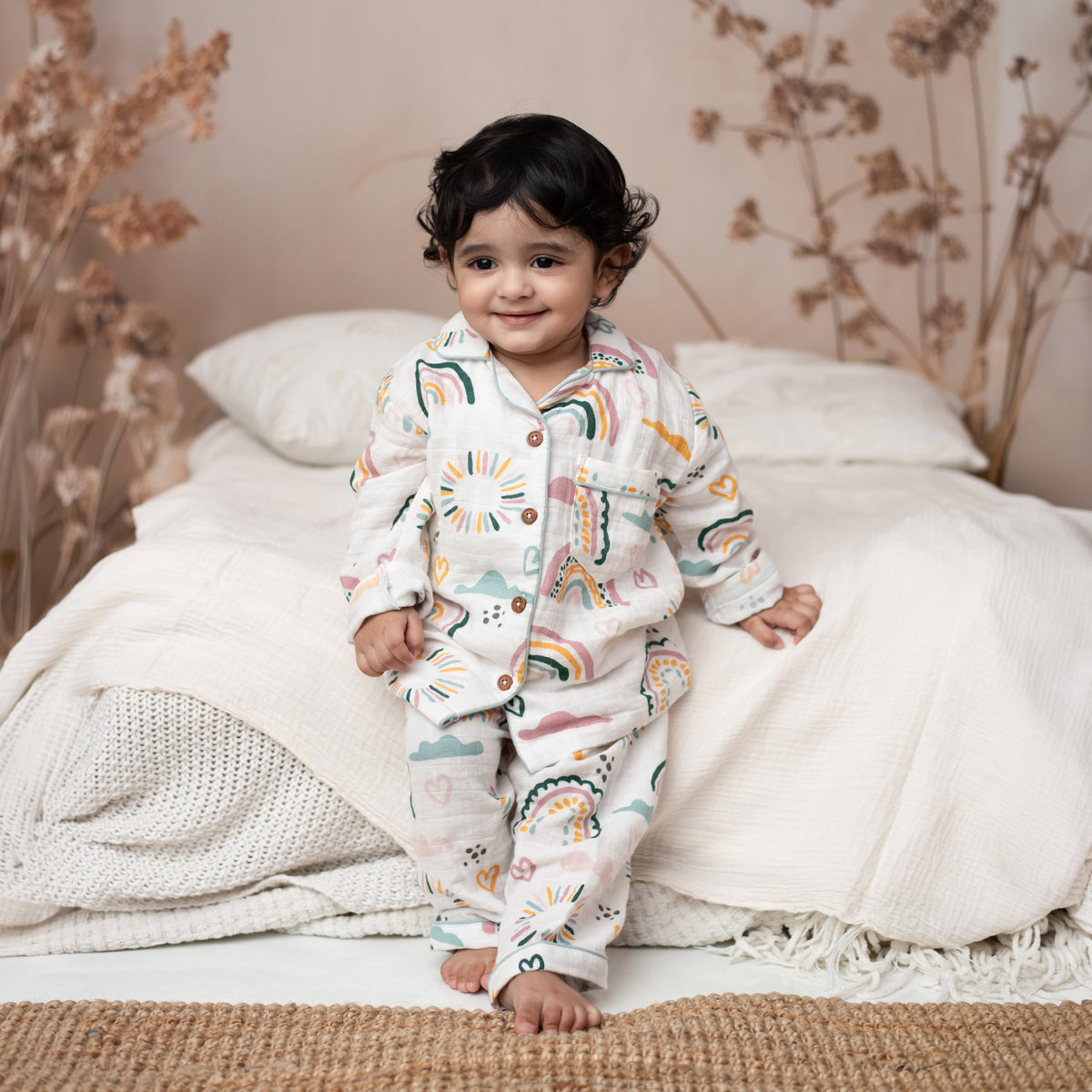 Rainbow Print Organic Muslin Classic Collar PJ Set
