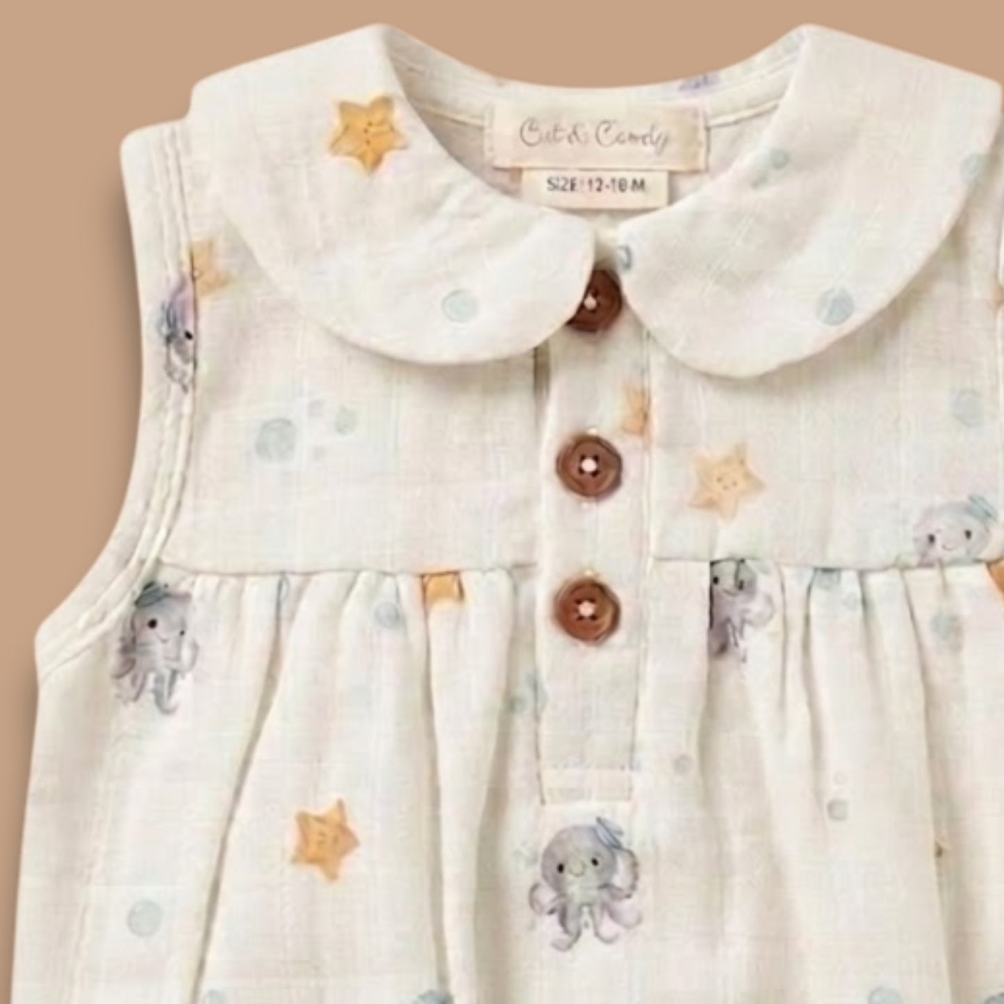 Lagoon Life Print Organic Muslin Peter Pan Collar Romper