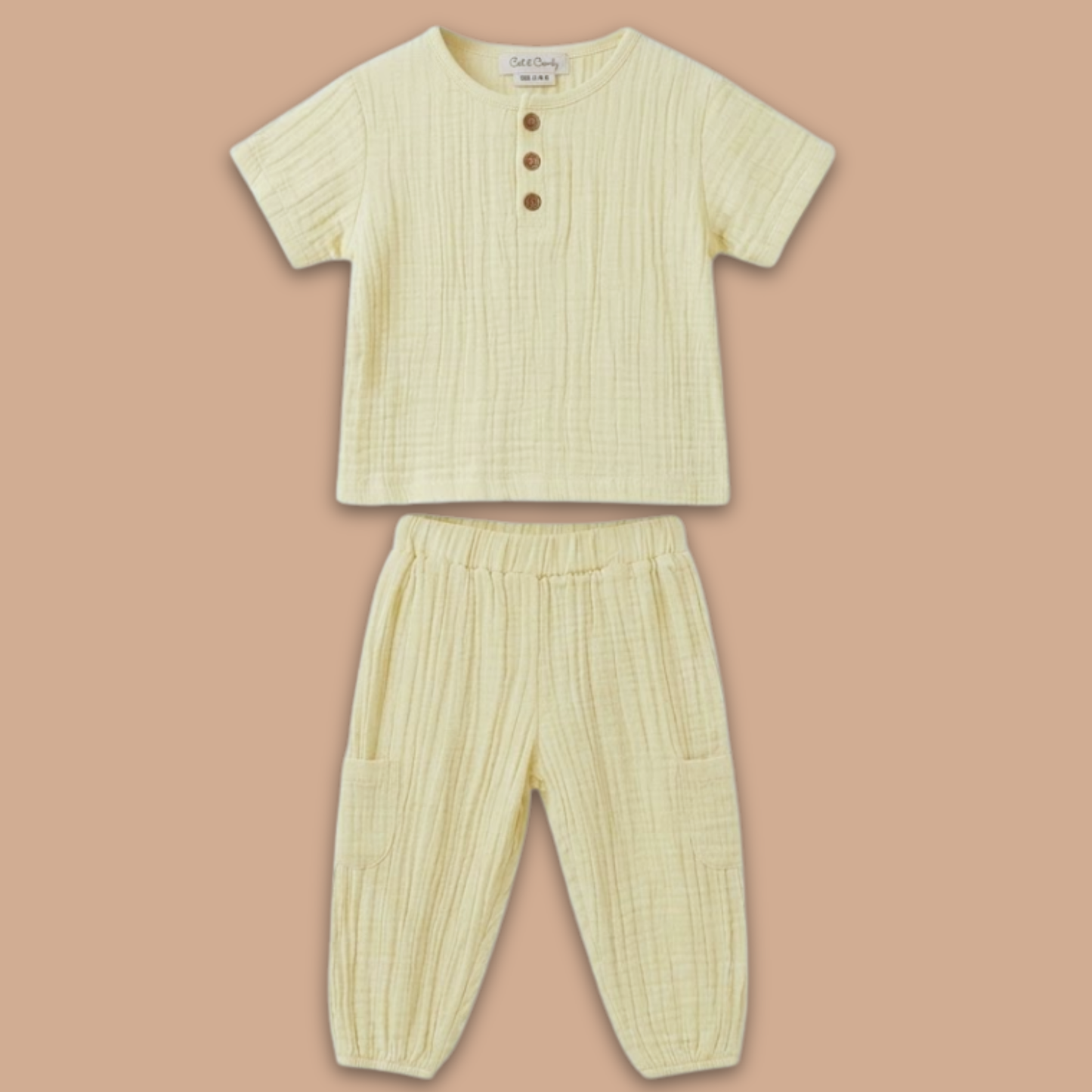 Summer Breeze Organic Muslin Short Sleeve Henley T-shirt With Lounge Pant Set
