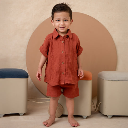 Picante Organic Muslin Jhabla Set Oversized Shirt with shorts