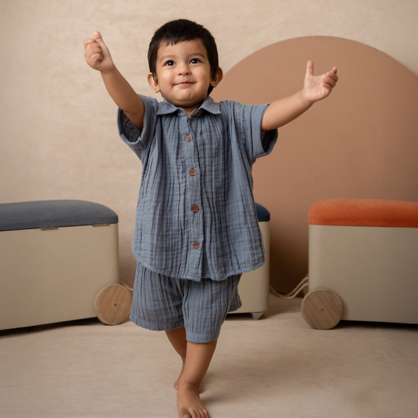 Aqua Organic Muslin Jhabla Set Oversized Shirt with shorts