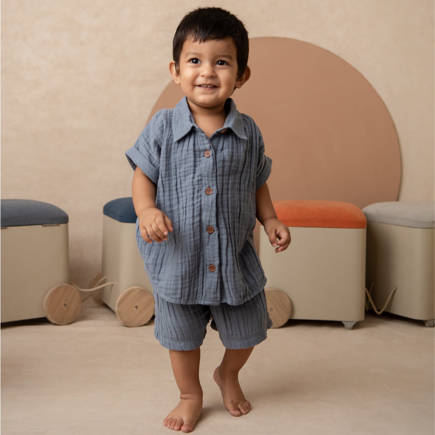 Aqua Organic Muslin Jhabla Set Oversized Shirt with shorts