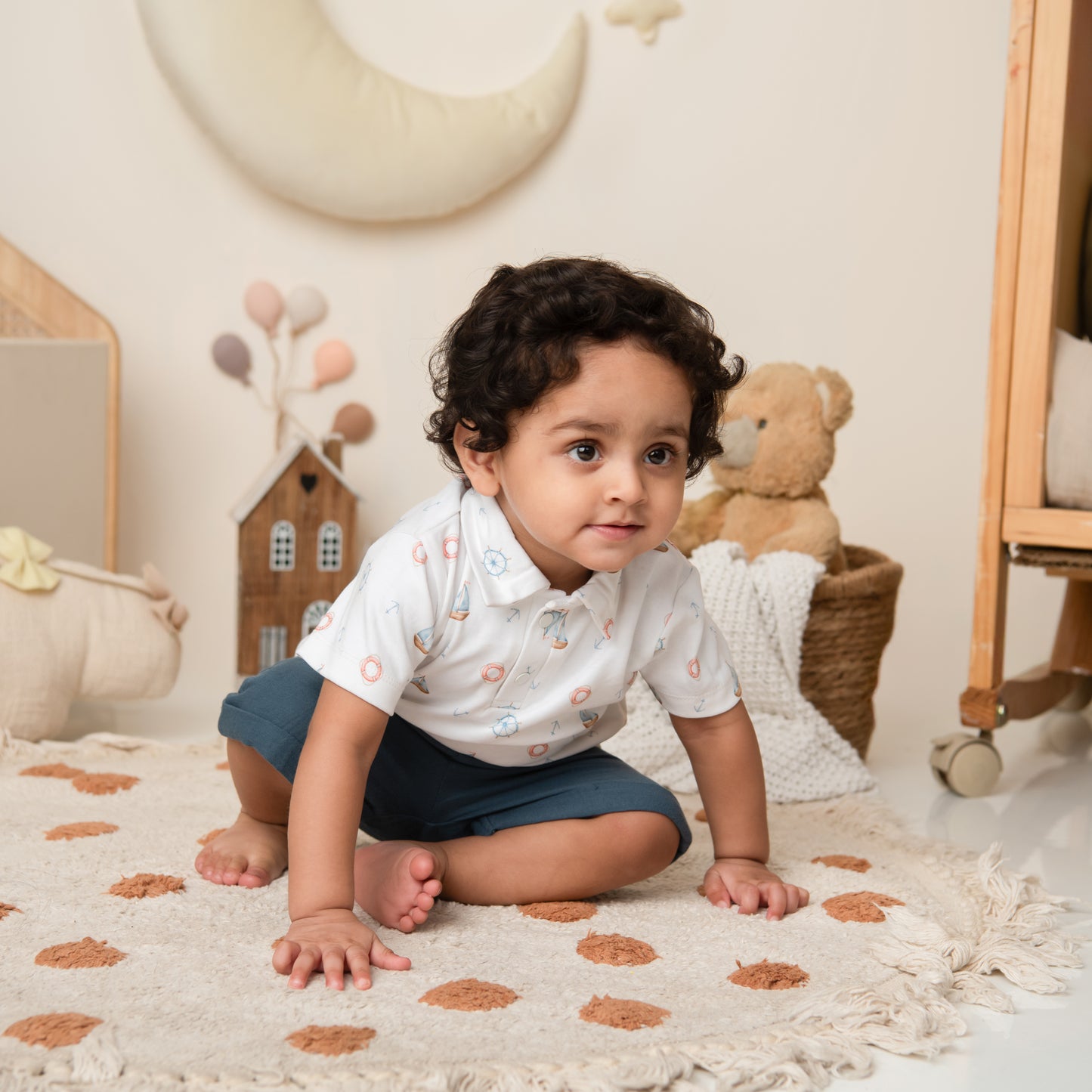Little Sailor Print Organic Polo T-Shirt