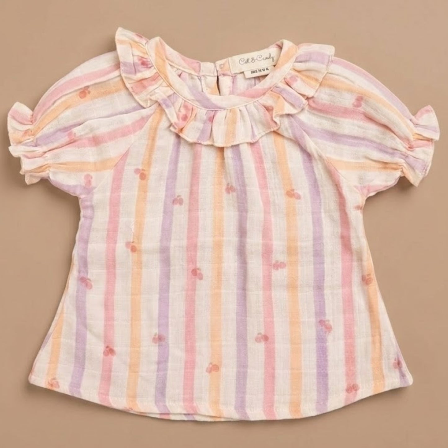 Fruity Fun Print Organic Muslin Frill top with shorts