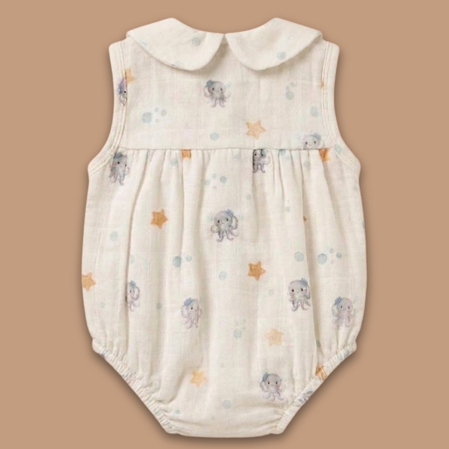 Lagoon Life Print Organic Muslin Peter Pan Collar Romper