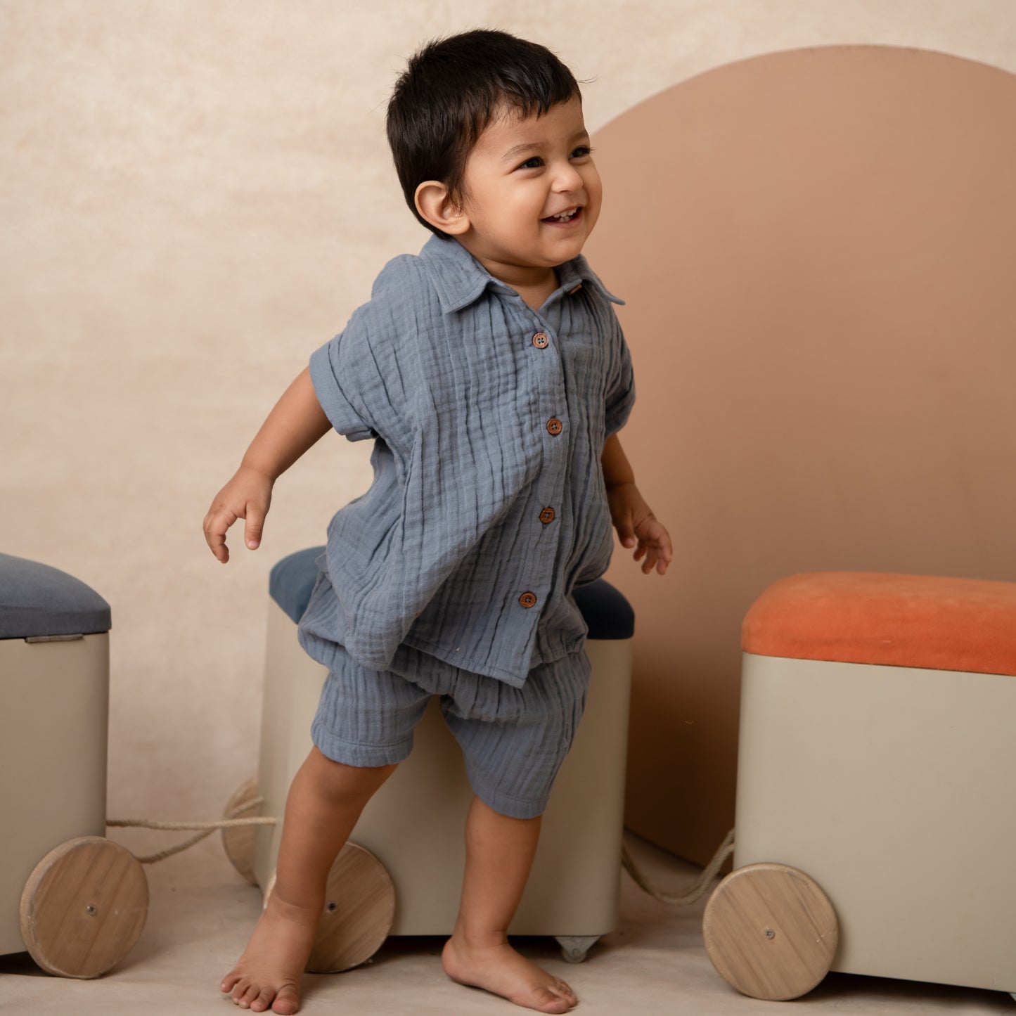 Aqua Organic Muslin Jhabla Set Oversized Shirt with shorts