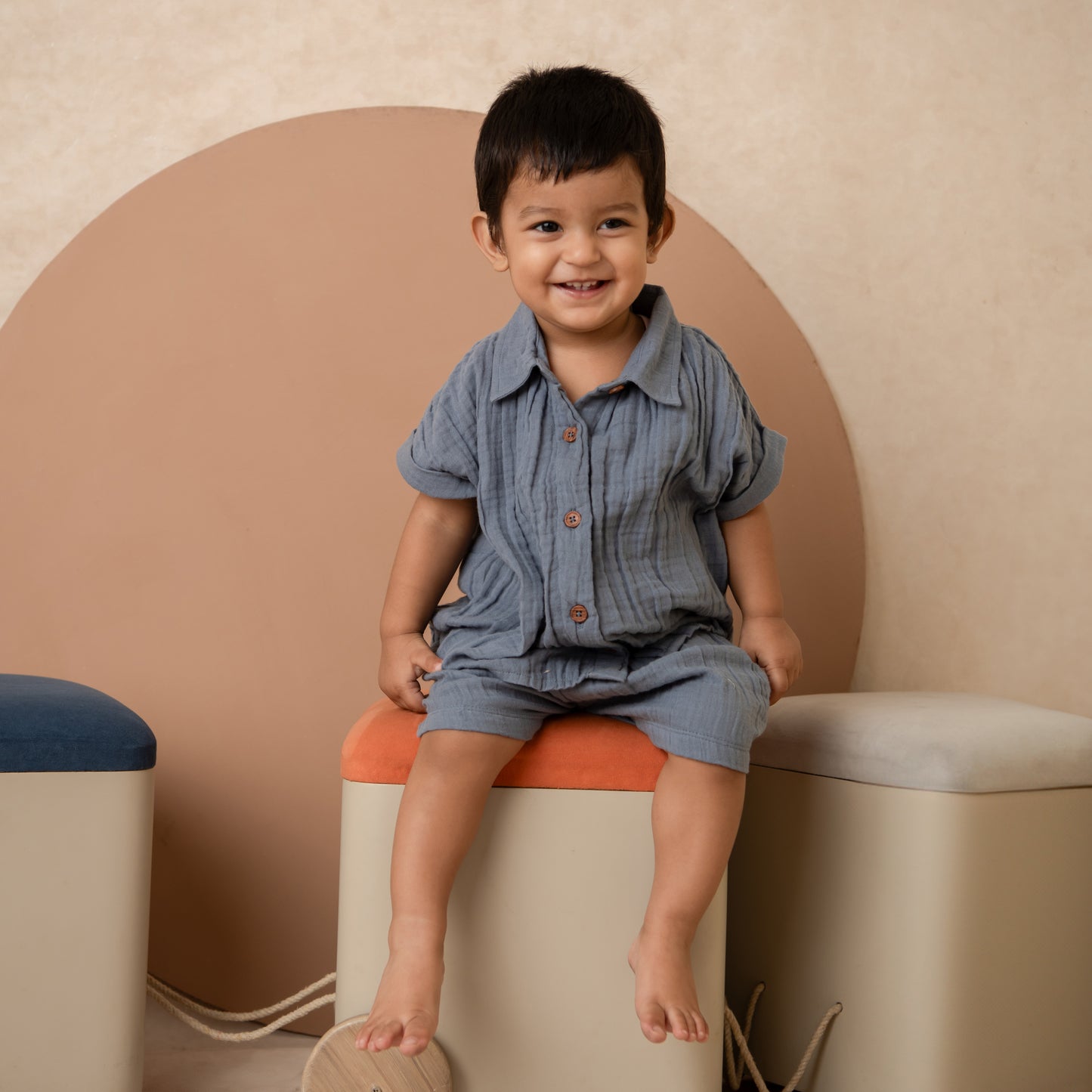 Aqua Organic Muslin Jhabla Set Oversized Shirt with shorts