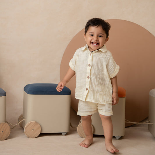 Summer Breeze Organic Muslin Jhabla Set Oversized Shirt with shorts