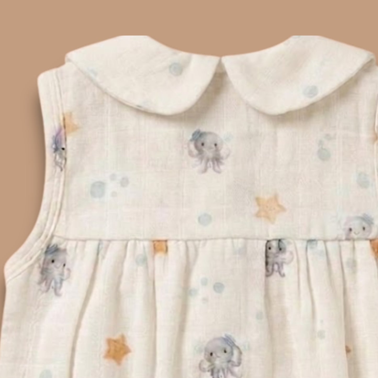 Lagoon Life Print Organic Muslin Peter Pan Collar Romper