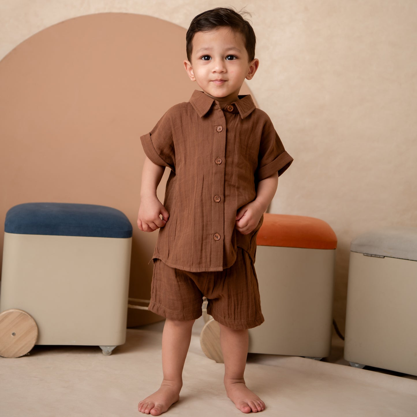 Cocoa Whisper Organic Muslin Jhabla Set Oversized Shirt with shorts