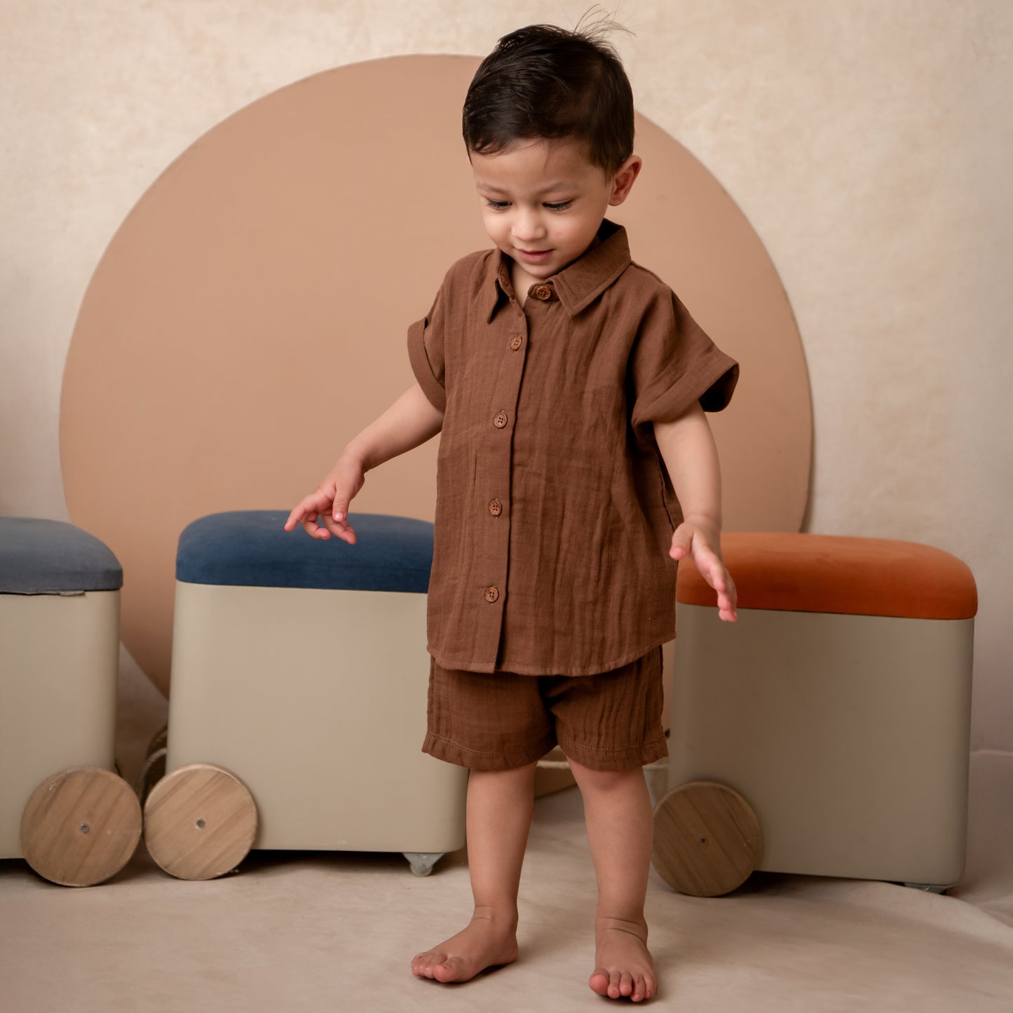 Cocoa Whisper Organic Muslin Jhabla Set Oversized Shirt with shorts