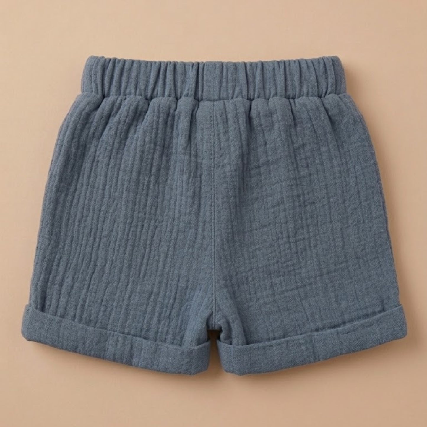 Navy Organic Muslin Turn-up Shorts