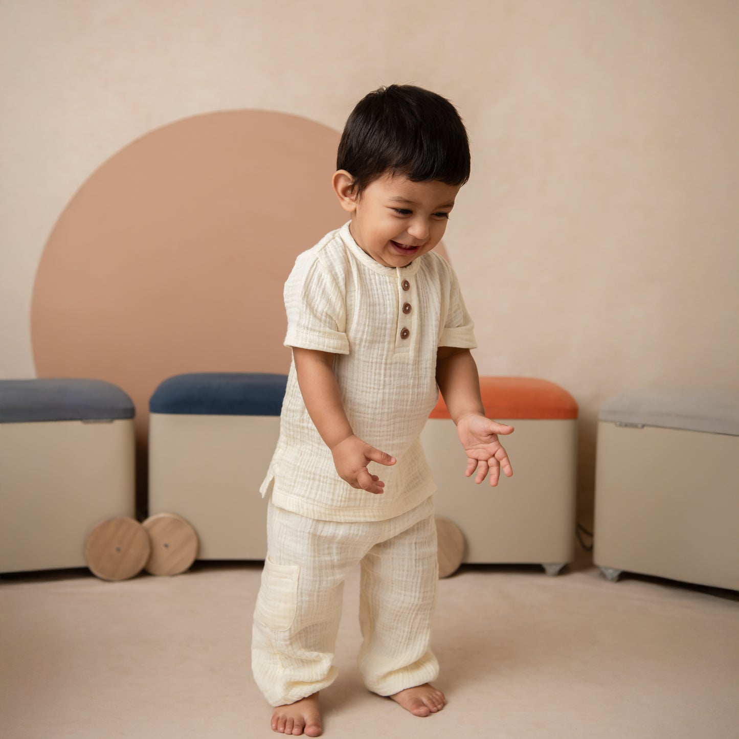 Summer Breeze Organic Muslin Short Sleeve Henley T-shirt With Lounge Pant Set