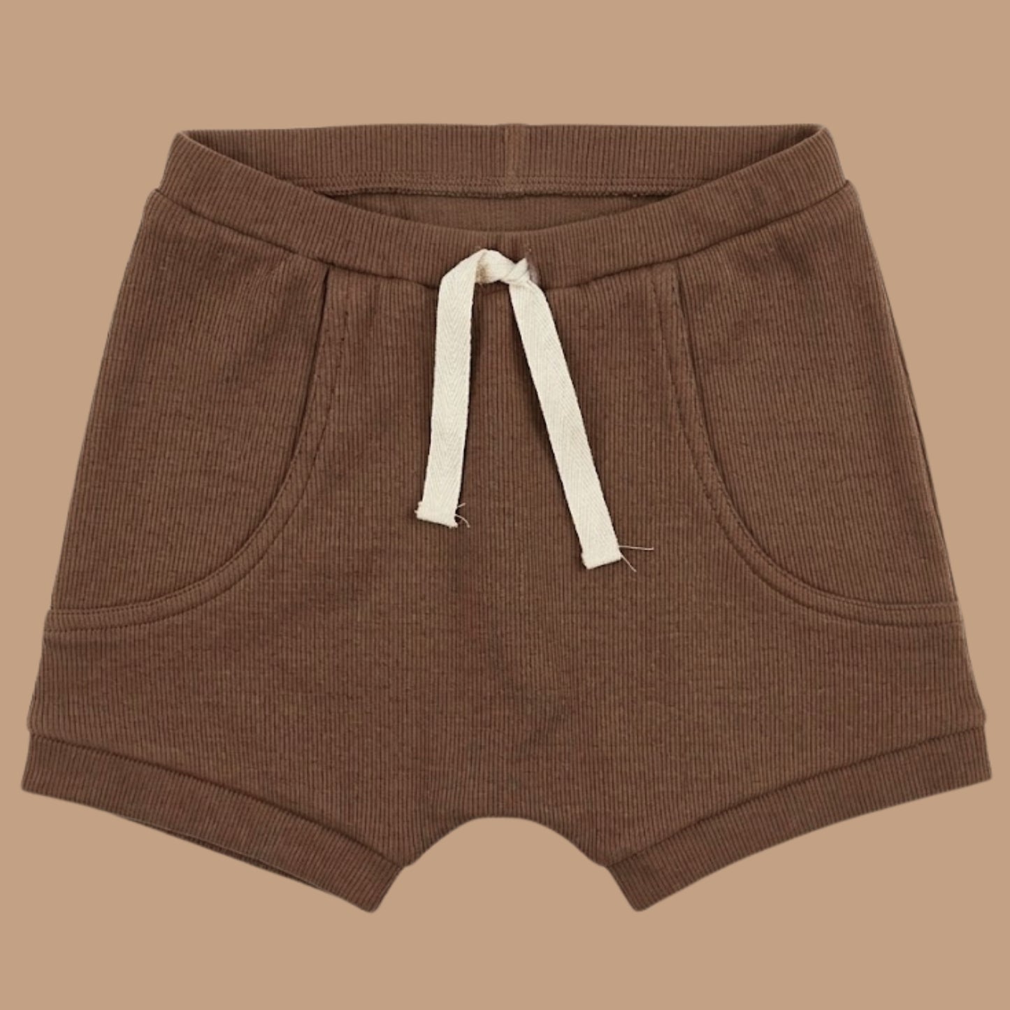 Chocolate Organic Short Sleeve Bodysuit With Drawstring Shorts