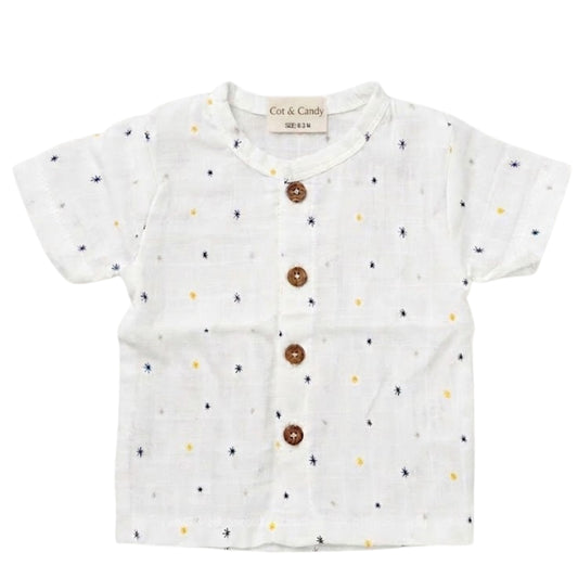 Blue Sprinkle Print Organic Muslin Jabla Top