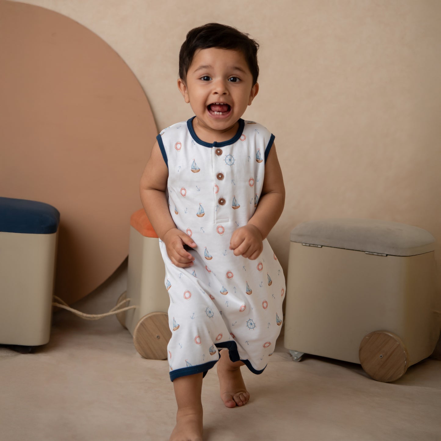 Little Sailor Print Organic Half Romper