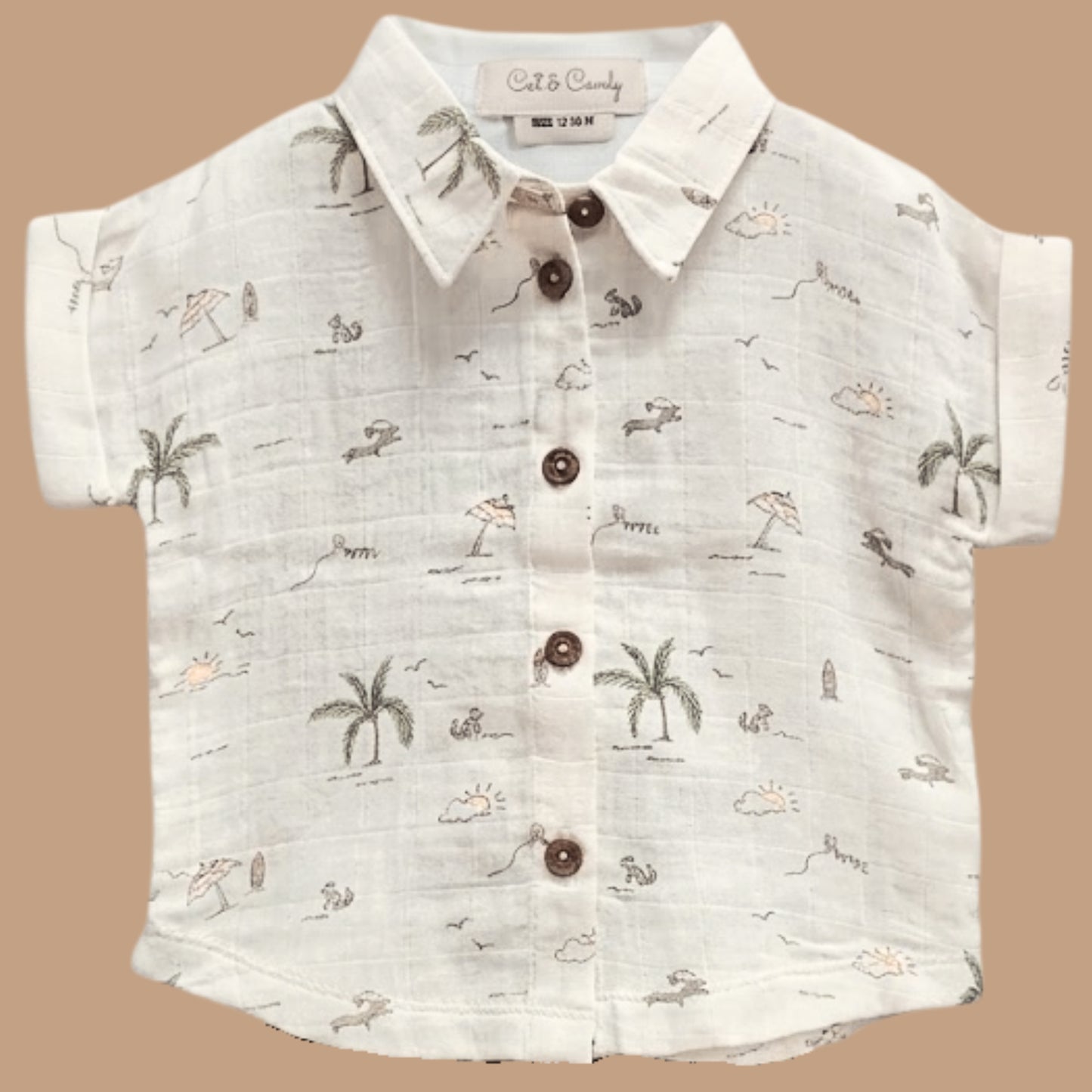 Palm Breezy Print Organic Muslin Jhabla Set Oversized Shirt with shorts