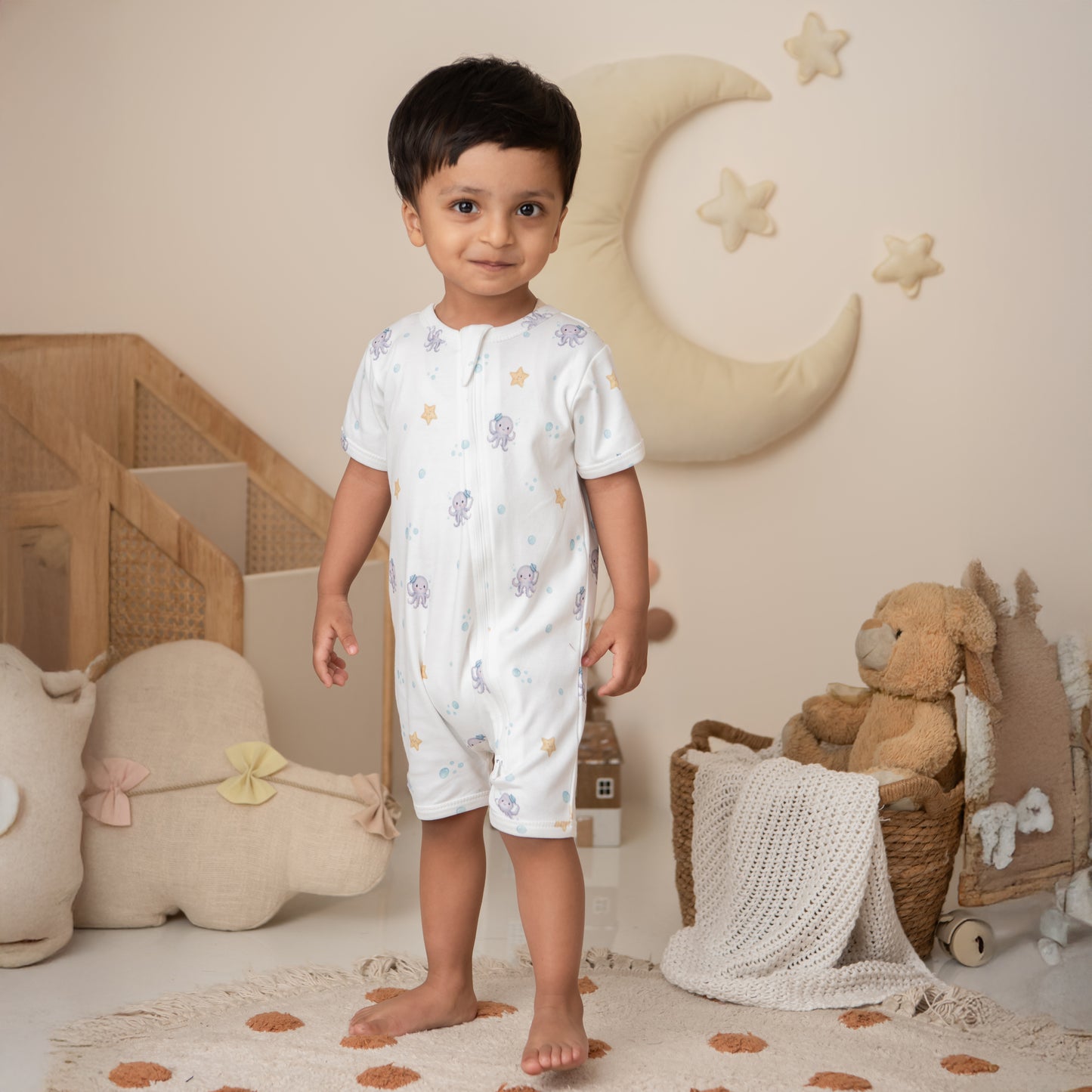 Lagoon Life Print Organic Half Zip Romper