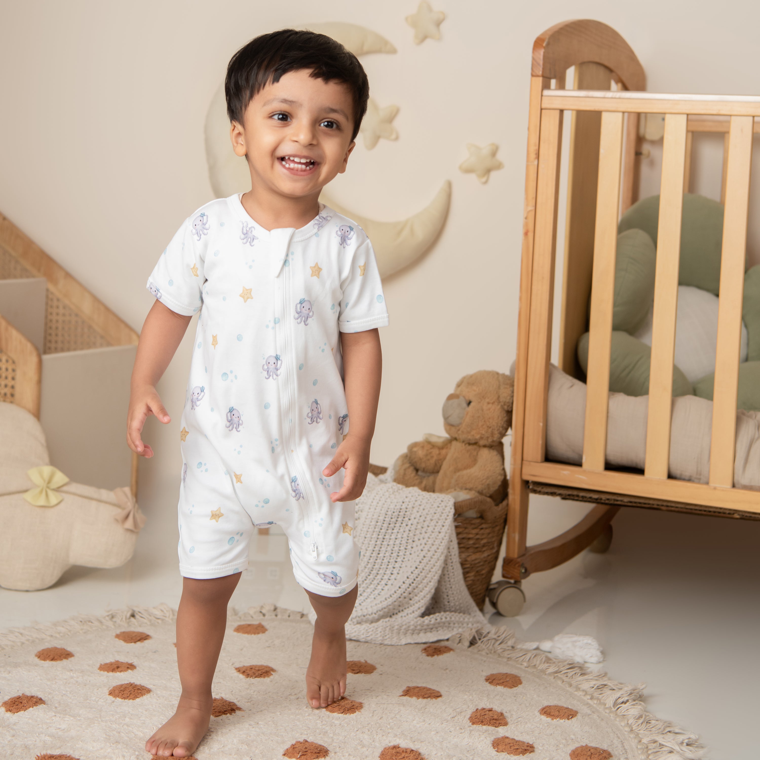 Lagoon Life Print Organic Half Zip Romper – cotandcandybaby