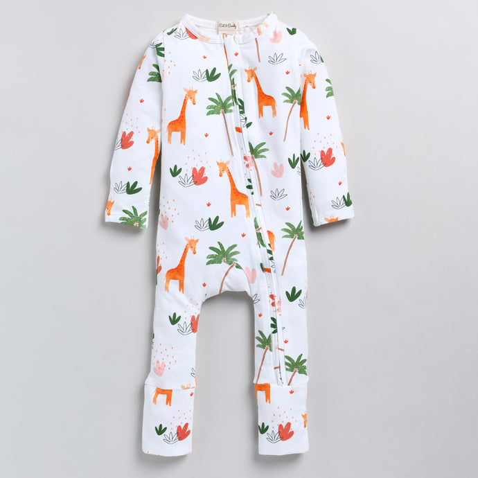 Dora the Giraffe Collection Organic cotton full sleeve Zipsuit for newborn baby girl