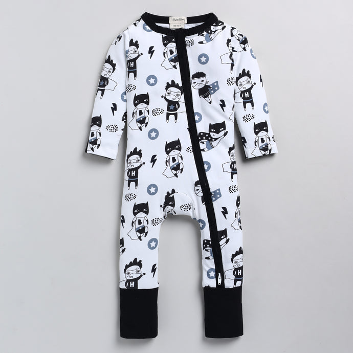 Superhero Collection Organic cotton long sleeve Zipsuit for baby girl