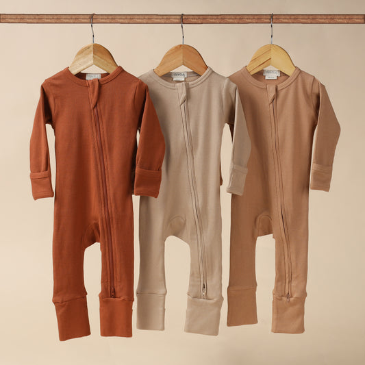 Solid Long Sleeve Zipsuits - Pack of 3