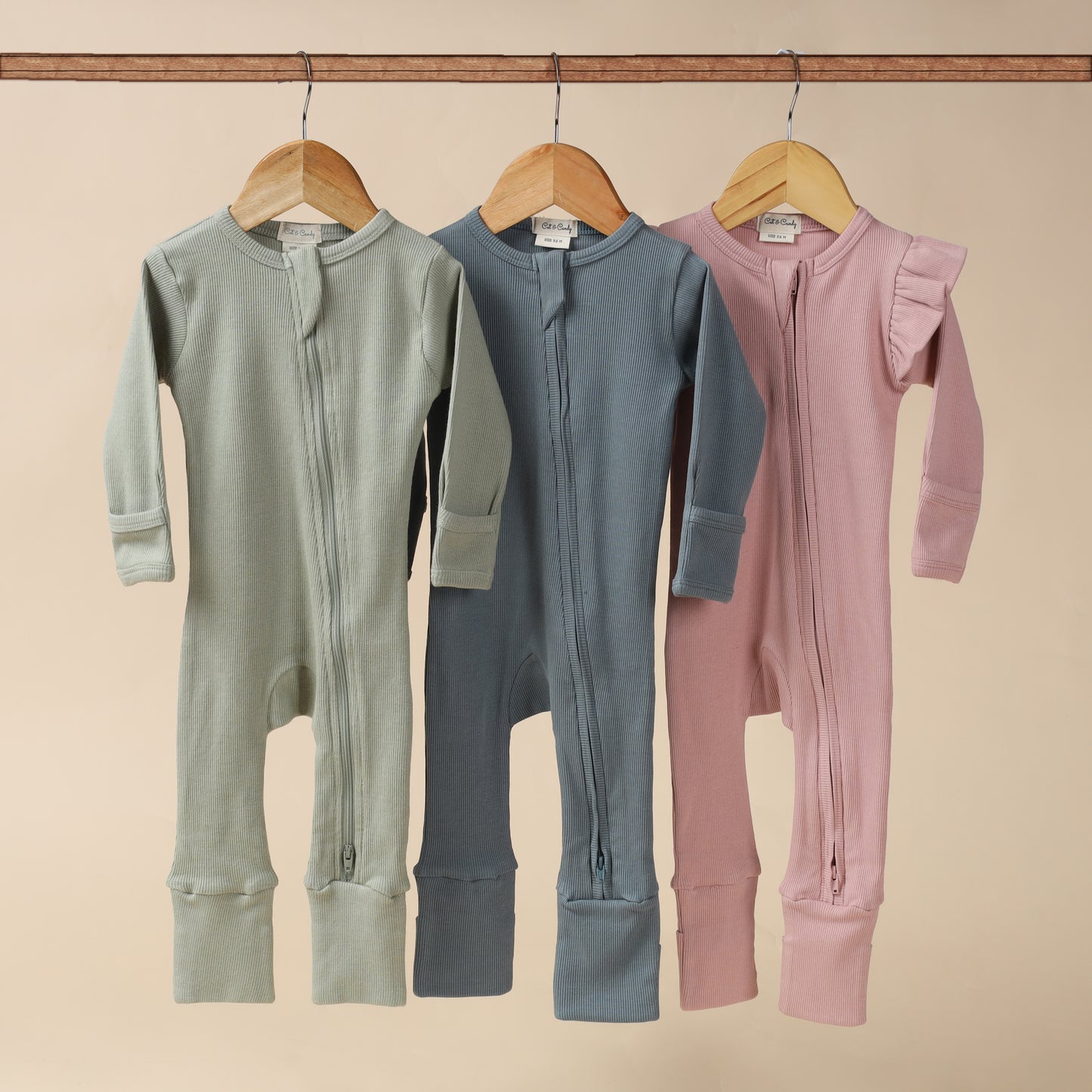 Solid Long Sleeve Zipsuits - Pack of 3