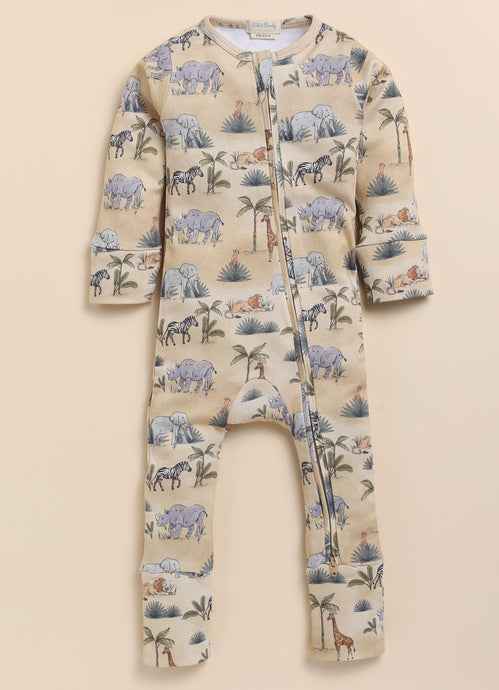 SAFARI PRINT Organic cotton full sleeve ZIP SUIT