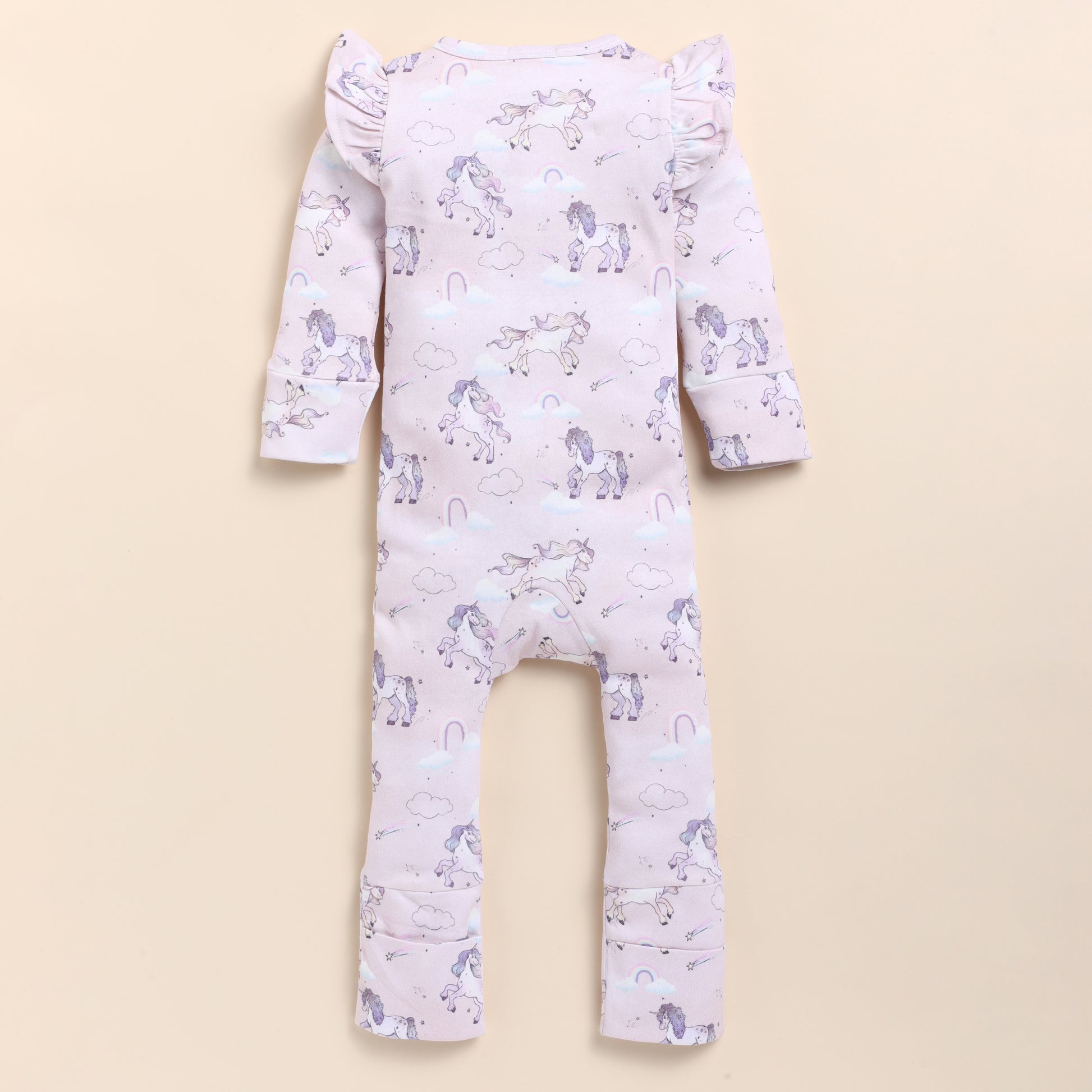 Unicorn Print Organic cotton long sleeve ZIPSUIT for infants baby