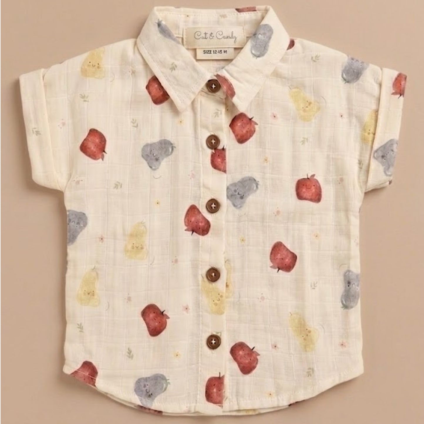 Fruity Fun Print Organic Muslin Jhabla Set Oversized Shirt with shorts