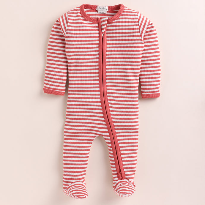 buy Berry Stripe full sleeve Organic Footed Sleepsuit online