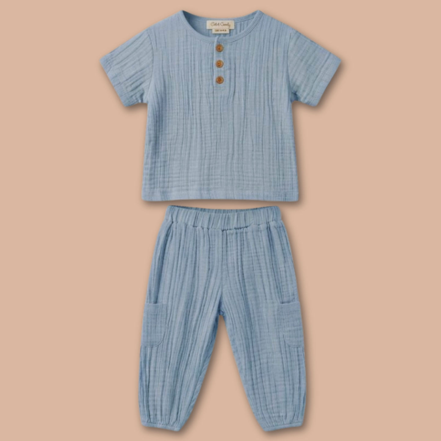 Aqua Organic Muslin Short Sleeve Henley T-shirt With Lounge Pant Set