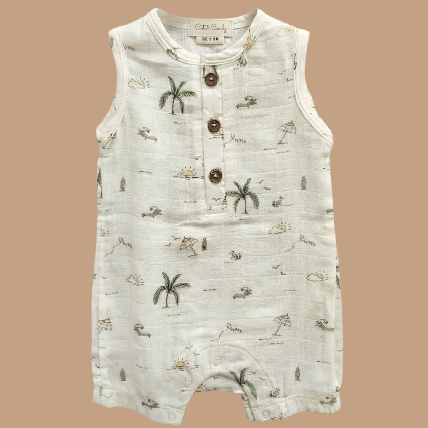 Palm Breezy Print Organic Muslin Half Romper