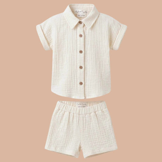 Milk Organic Muslin Jhabla Set Oversized Shirt with shorts