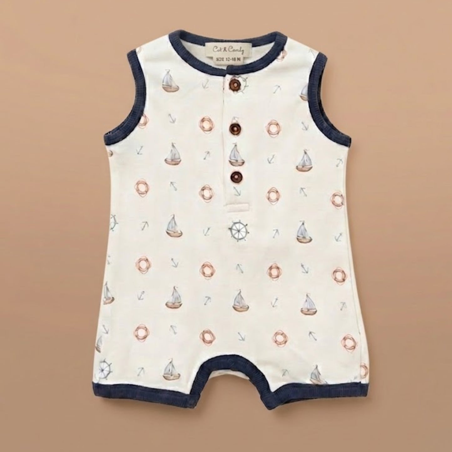 Little Sailor Print Organic Half Romper