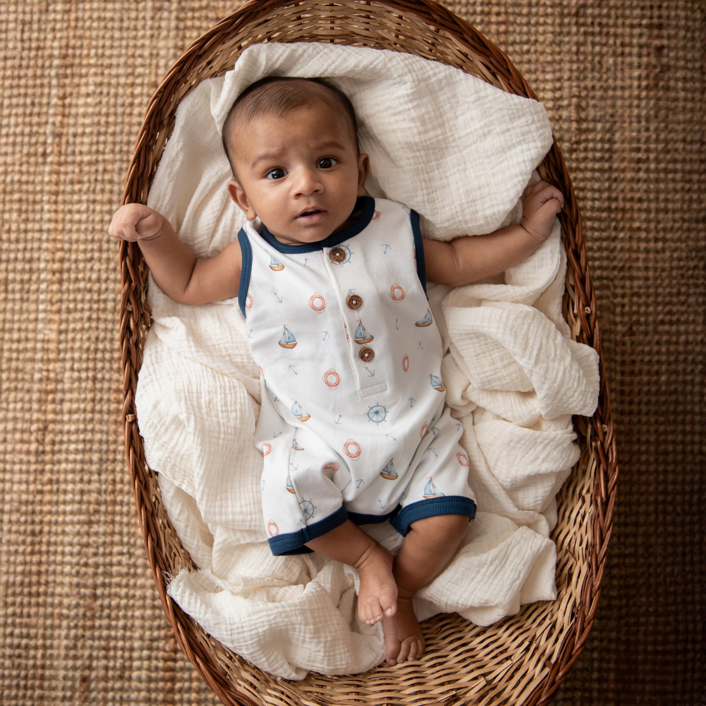 Little Sailor Print Organic Half Romper
