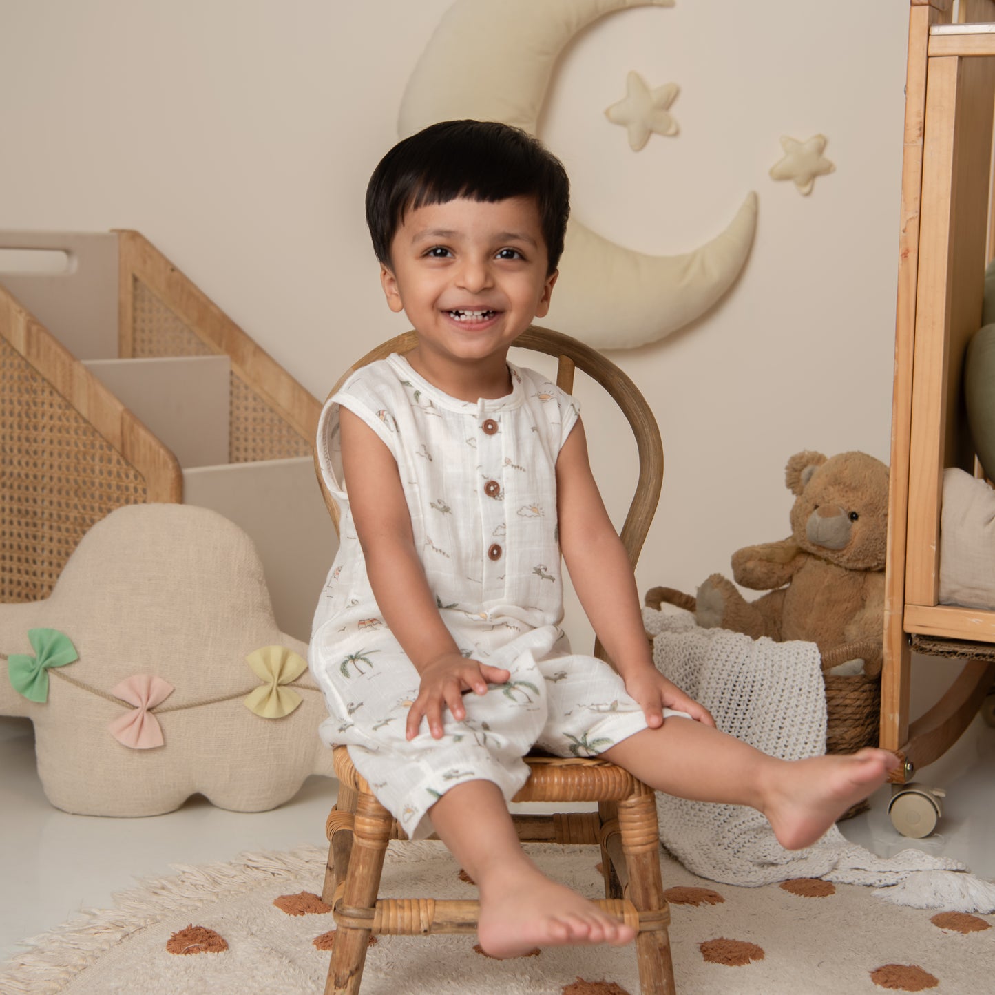 Palm Breezy Print Organic Muslin Half Romper